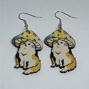 Earrings‎ Cat Mushroom Hat